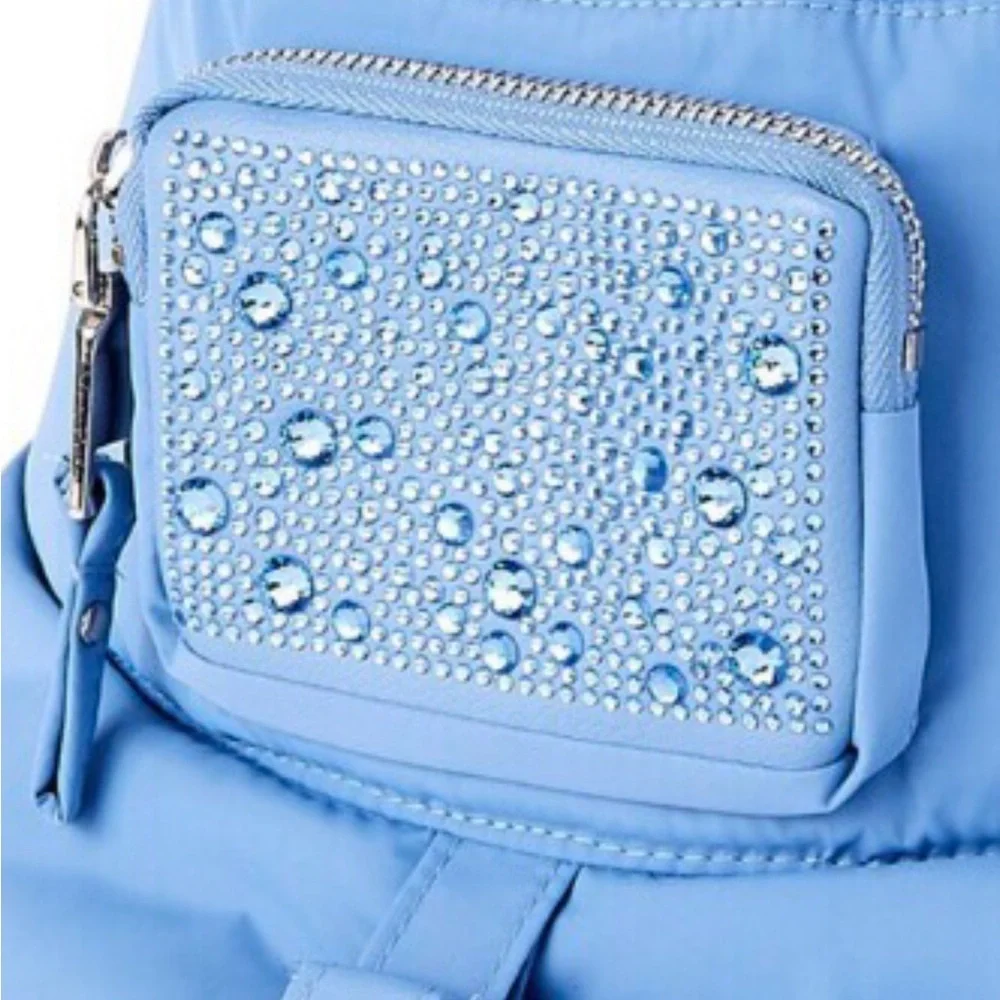 Cute bejeweled bling Blue Puffer‎ Bucket Hat with zippered pocket new